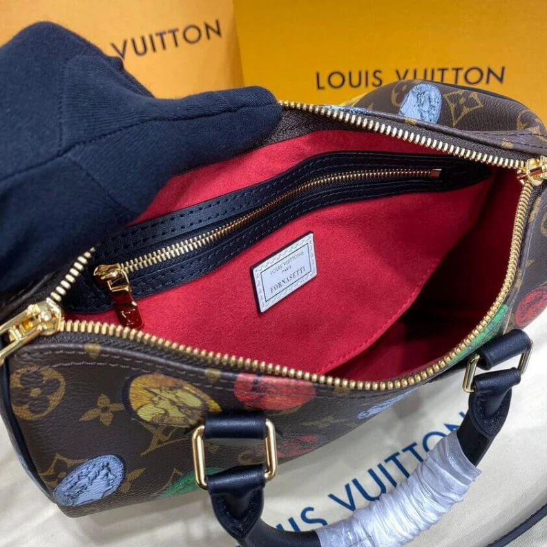 Top lv Microfibe Louis Vuitton Monogram Cameo Printed Speedy Bandouliere 25