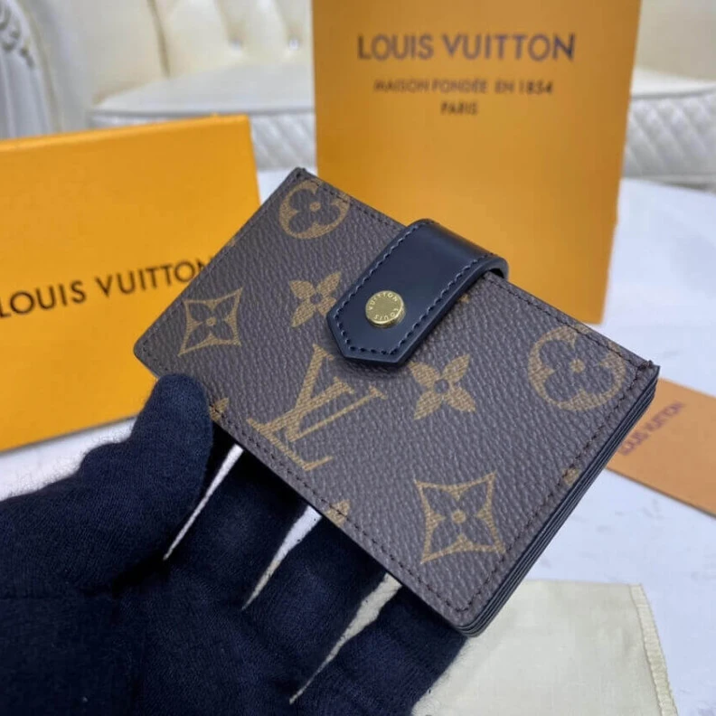 Top lv Cowhidele Louis Vuitton Monogram Canvas Card Holder Black