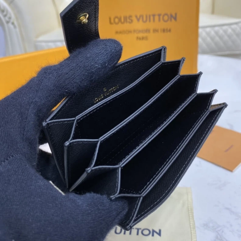 Top lv Cowhidele Louis Vuitton Monogram Canvas Card Holder Black