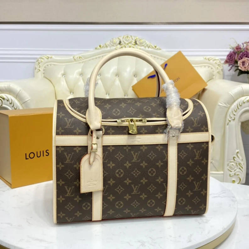 Mythick ru Double zi LV Monogram Canvas Dog Carrier 40