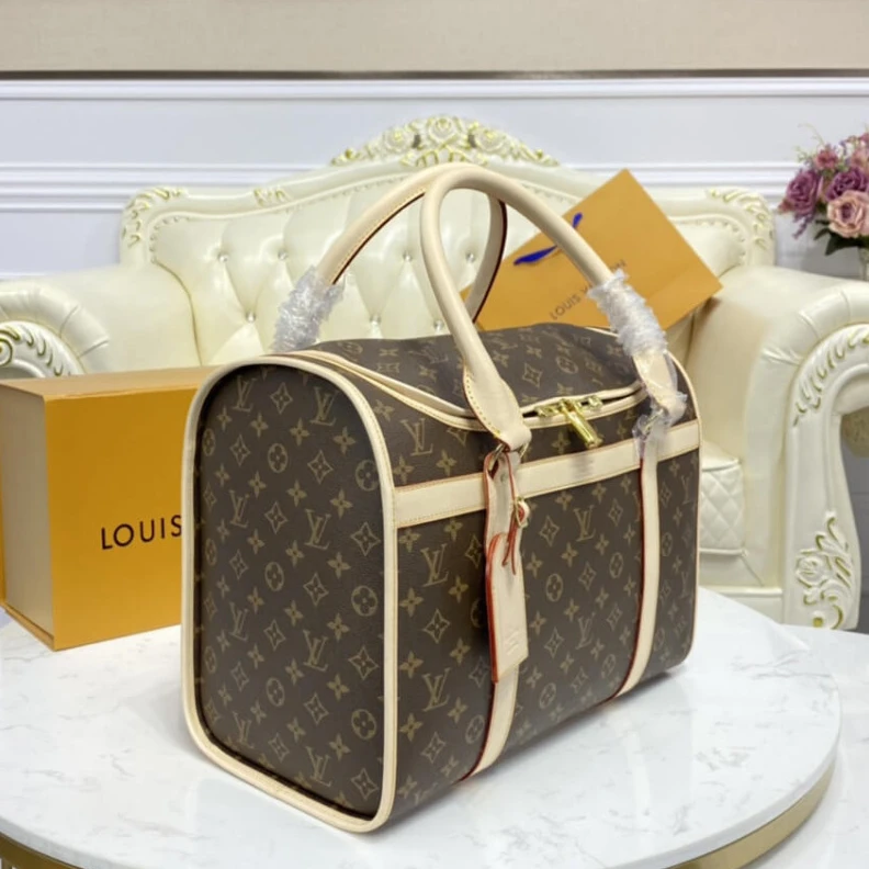 Mythick ru Double zi LV Monogram Canvas Dog Carrier 40