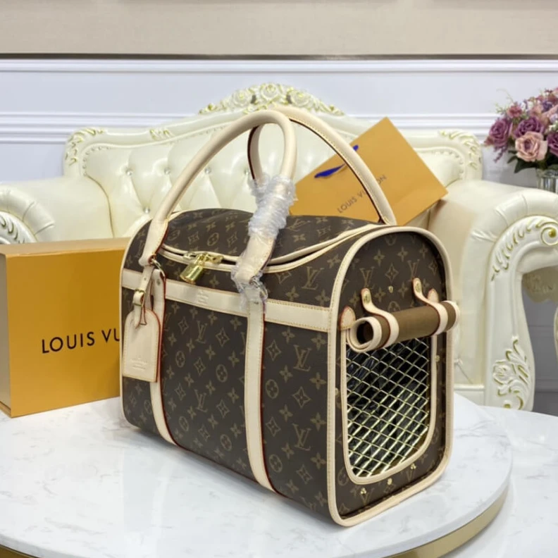 Mythick ru Double zi LV Monogram Canvas Dog Carrier 40
