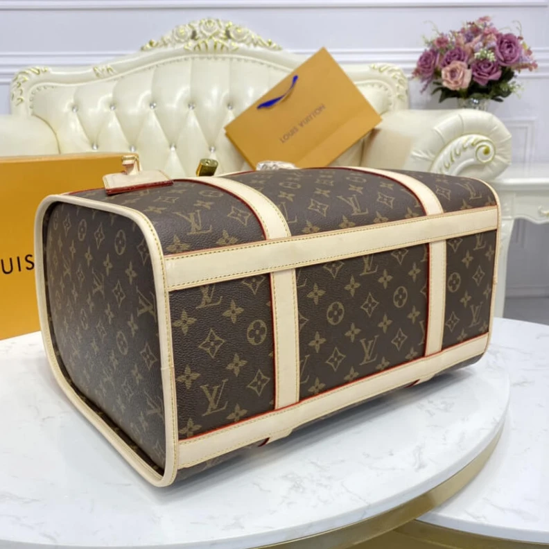 Mythick ru Double zi LV Monogram Canvas Dog Carrier 40