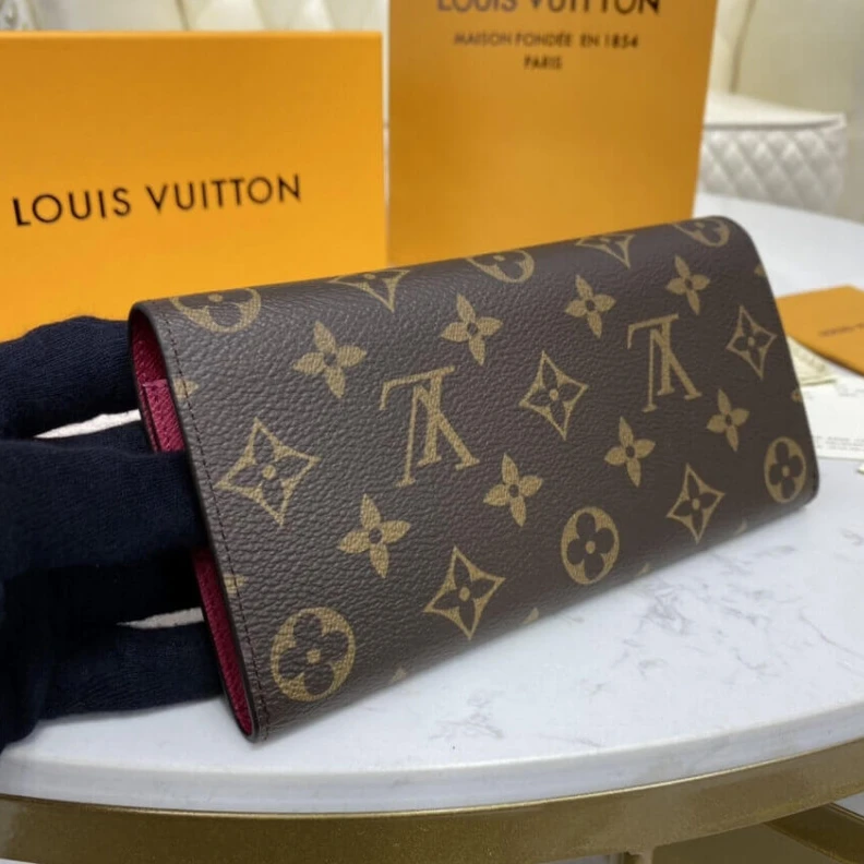 Louis vuitton locations Shiny gol Louis Vuitton Monogram Canvas Emilie Wallet Rose Red