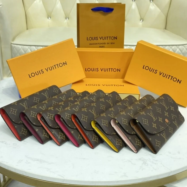 Louis vuitton locations Shiny gol Louis Vuitton Monogram Canvas Emilie Wallet Rose Red