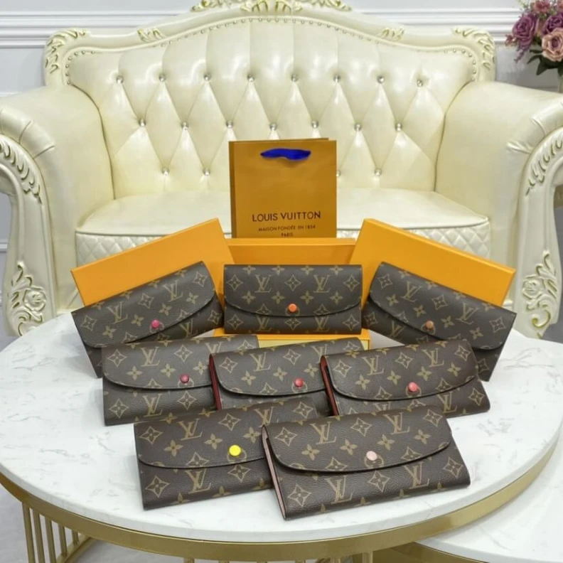 Louis vuitton locations Shiny gol Louis Vuitton Monogram Canvas Emilie Wallet Rose Red