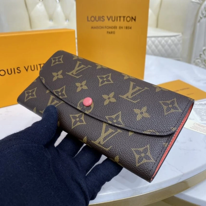 1 zipped Louis Vuitton Monogram Canvas Emilie Wallet Watermelon Red