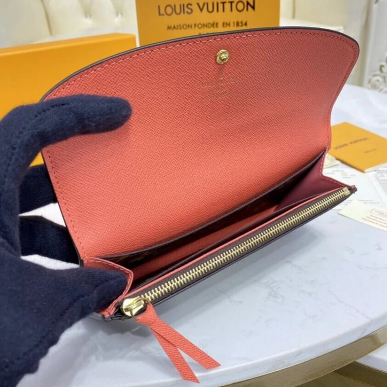 Replica bags 1 zipped Louis Vuitton Monogram Canvas Emilie Wallet Watermelon Red