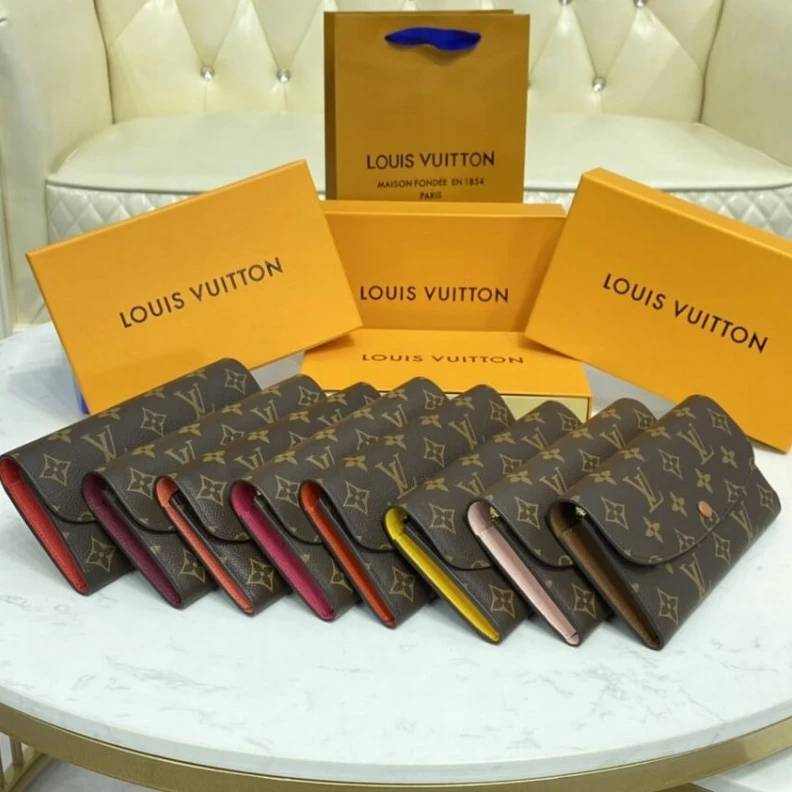 Replica bags 1 zipped Louis Vuitton Monogram Canvas Emilie Wallet Watermelon Red