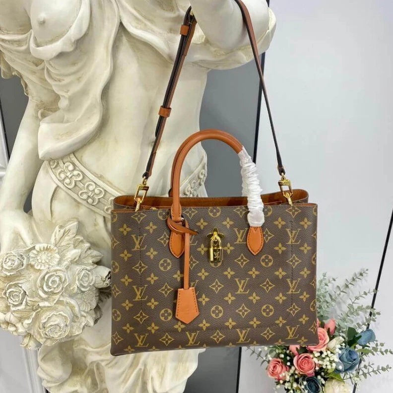 Replica bags lv Handle: D LV Monogram Canvas Flower Tote Caramel