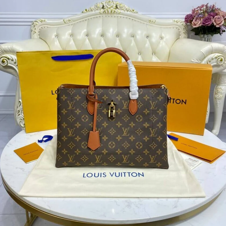 Replica bags lv Handle: D LV Monogram Canvas Flower Tote Caramel