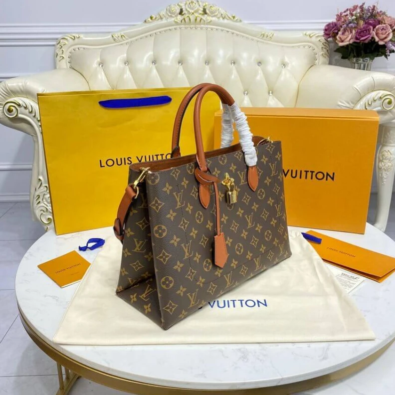 Replica bags lv Handle: D LV Monogram Canvas Flower Tote Caramel