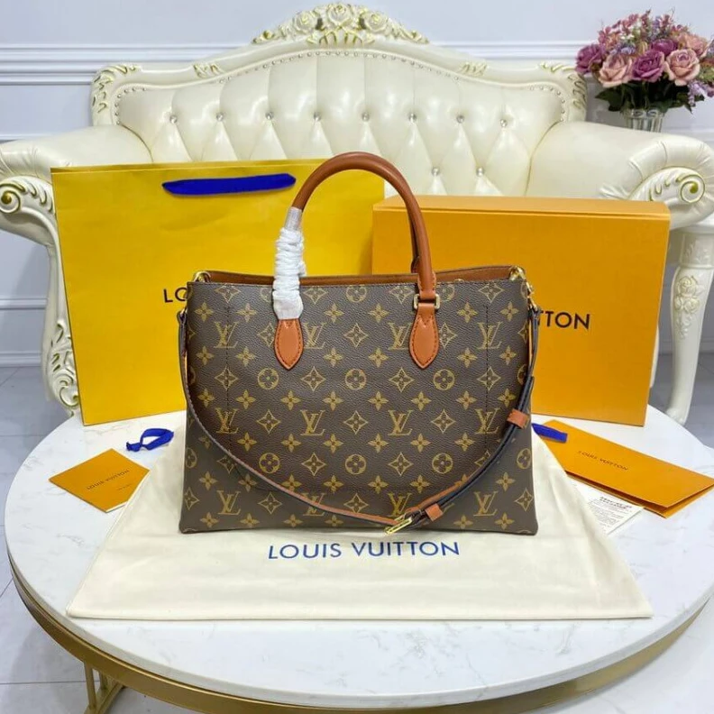 Replica bags lv Handle: D LV Monogram Canvas Flower Tote Caramel