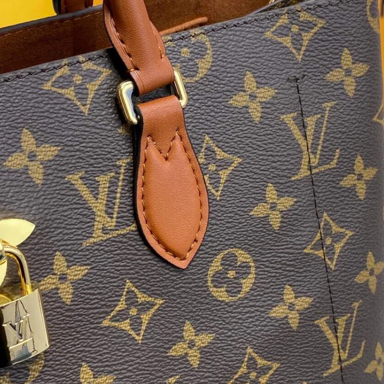 Replica bags lv Handle: D LV Monogram Canvas Flower Tote Caramel