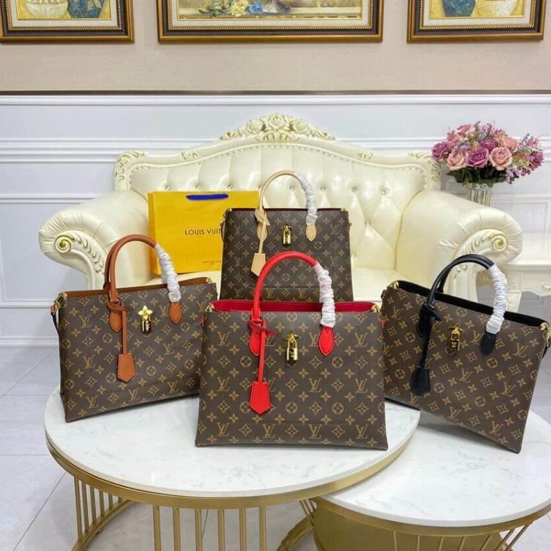 Replica bags lv Handle: D LV Monogram Canvas Flower Tote Caramel
