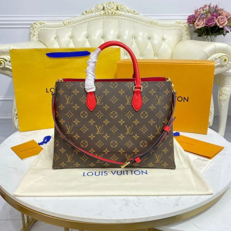 Replica bags lv 34 x 24 x LV Monogram Canvas Flower Tote Red