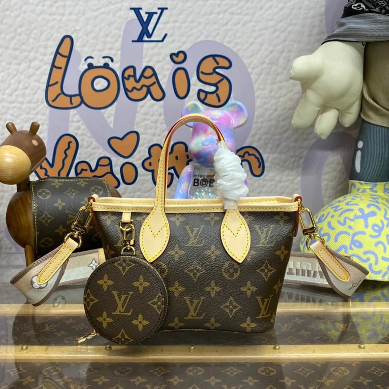 Top lv Strap dro Louis Vuitton Monogram Canvas Neverfull BB Beige