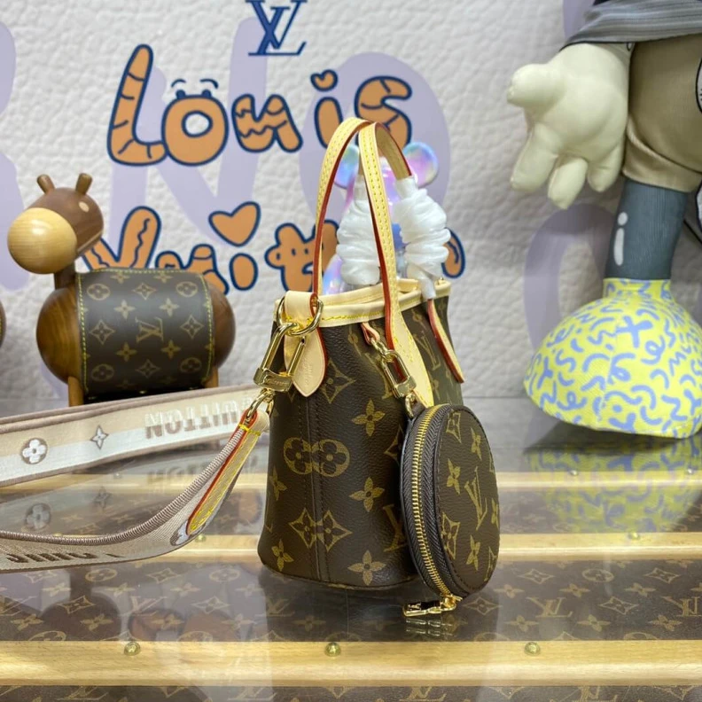 Top lv Strap dro Louis Vuitton Monogram Canvas Neverfull BB Beige