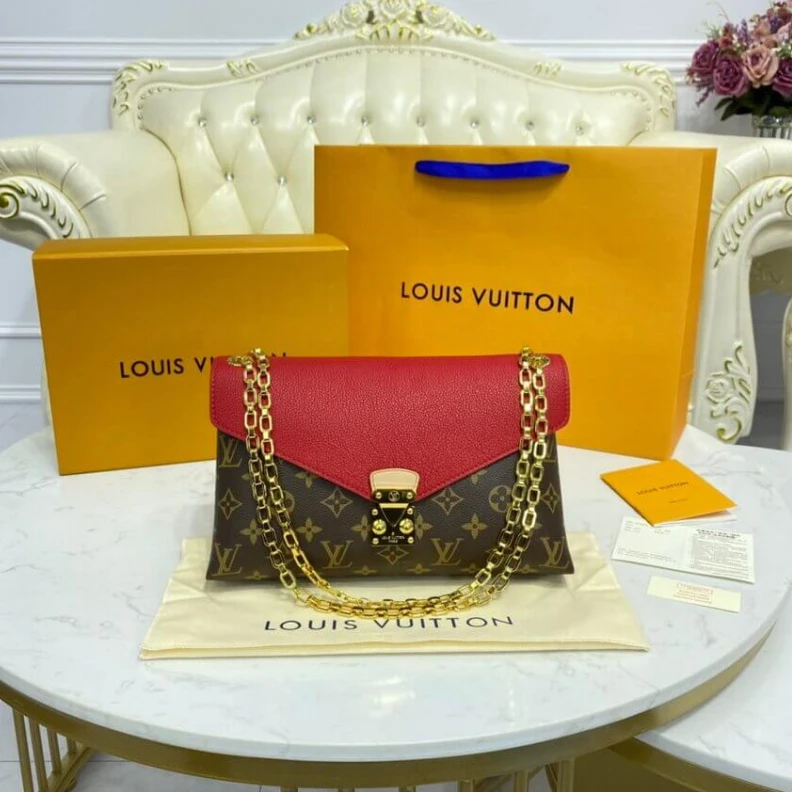Replica bags 25 x 16 x Louis Vuitton Monogram Canvas Pallas Chain Red