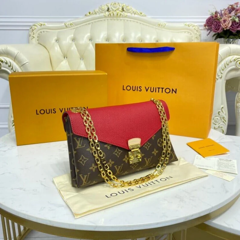 Replica bags 25 x 16 x Louis Vuitton Monogram Canvas Pallas Chain Red