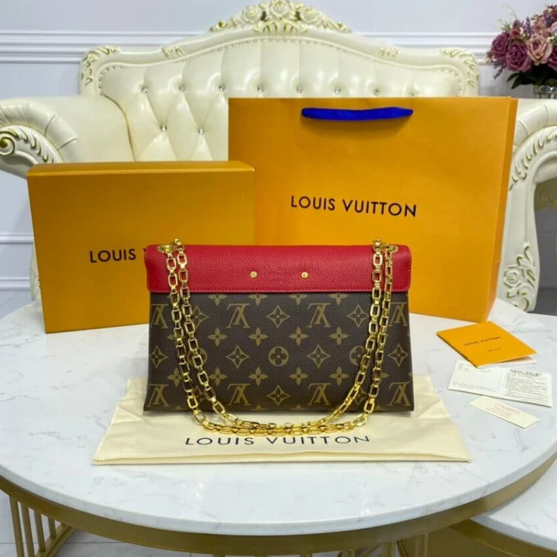 Replica bags 25 x 16 x Louis Vuitton Monogram Canvas Pallas Chain Red