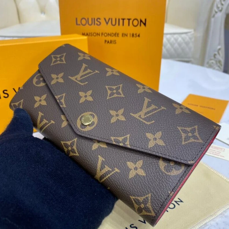 Replica bags 16 card s Louis Vuitton Monogram Cavas Sarah Wallet Red
