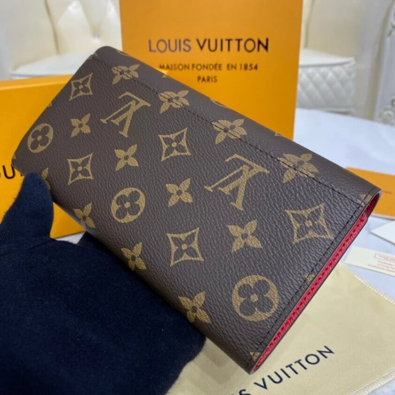 Replica bags 16 card s Louis Vuitton Monogram Cavas Sarah Wallet Red