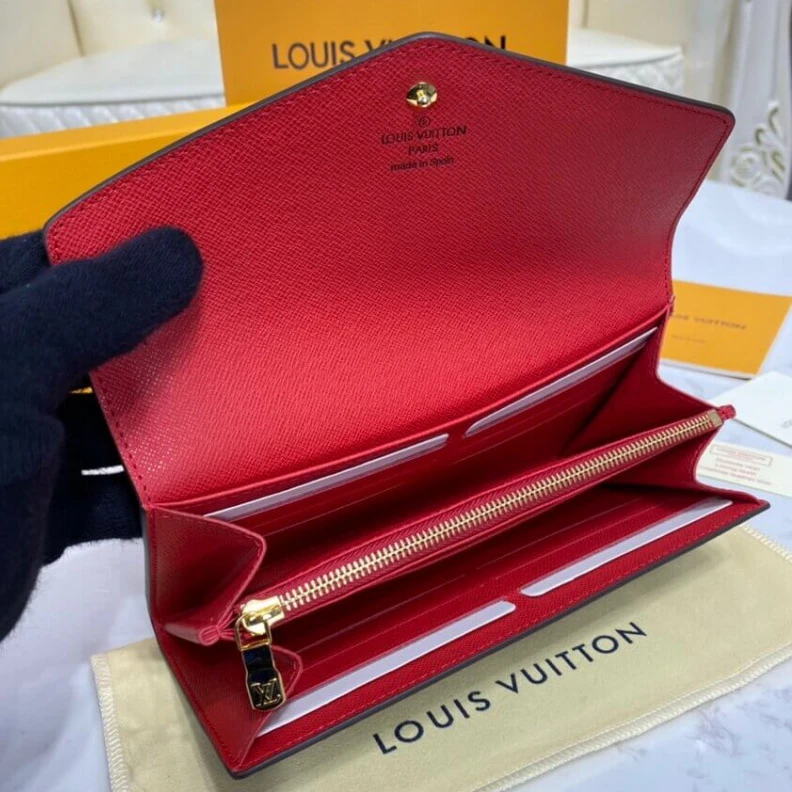 Replica bags 16 card s Louis Vuitton Monogram Cavas Sarah Wallet Red
