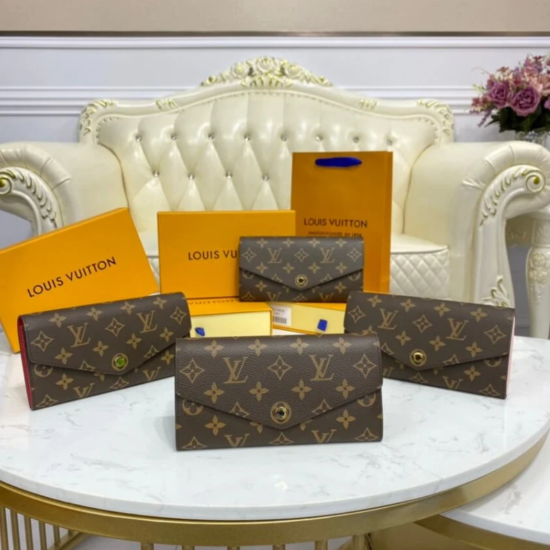 Replica bags 16 card s Louis Vuitton Monogram Cavas Sarah Wallet Red