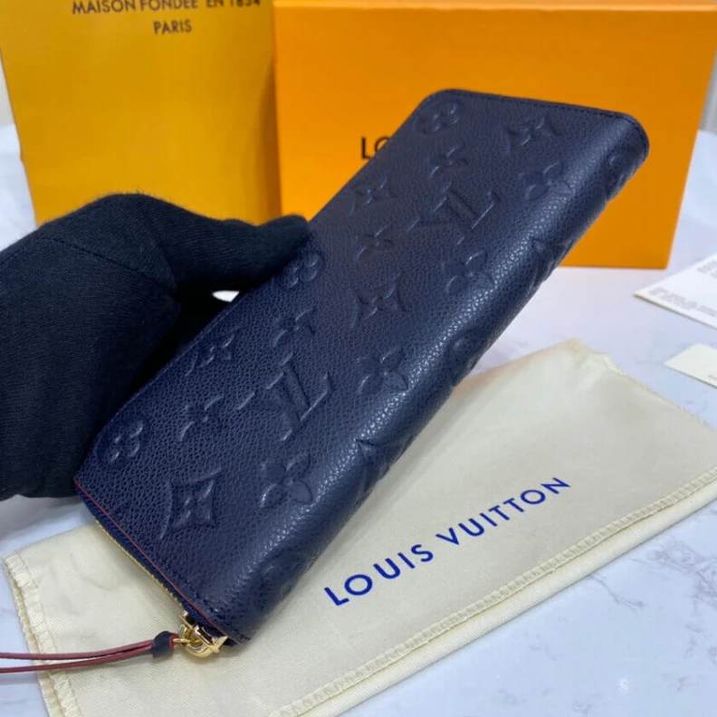 Lv belts replica Goldcolor Louis Vuitton Monogram Empreinte Leather Clemence Wallet M69415