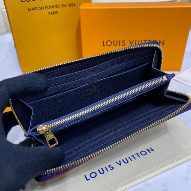 Lv belts replica Goldcolor Louis Vuitton Monogram Empreinte Leather Clemence Wallet M69415