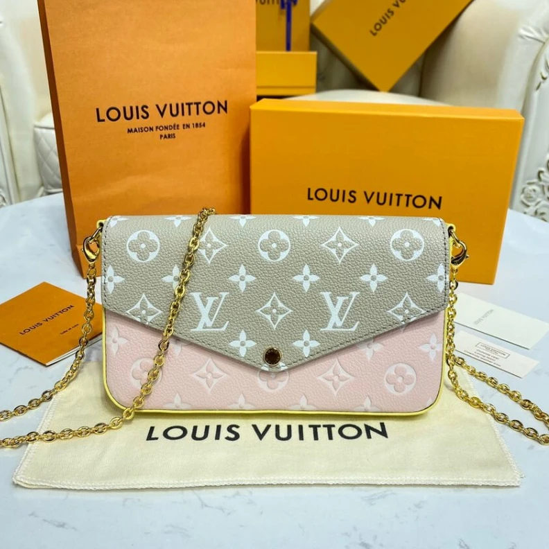 Replica bags lv Chain:Rem Louis Vuitton Monogram Empreinte Leather Felicie Pochette