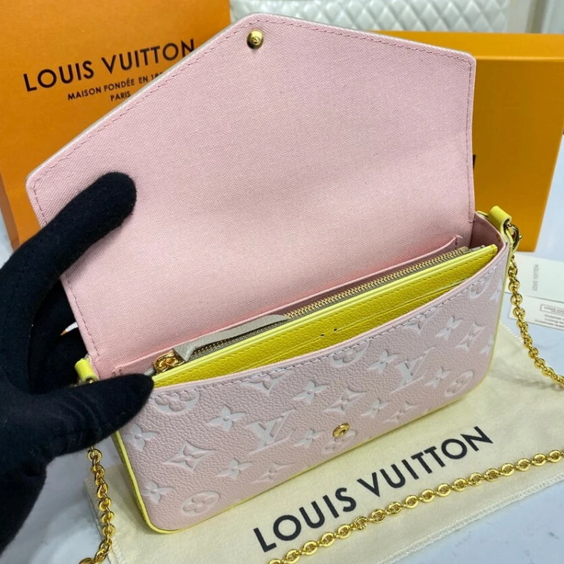 Replica bags lv Chain:Rem Louis Vuitton Monogram Empreinte Leather Felicie Pochette