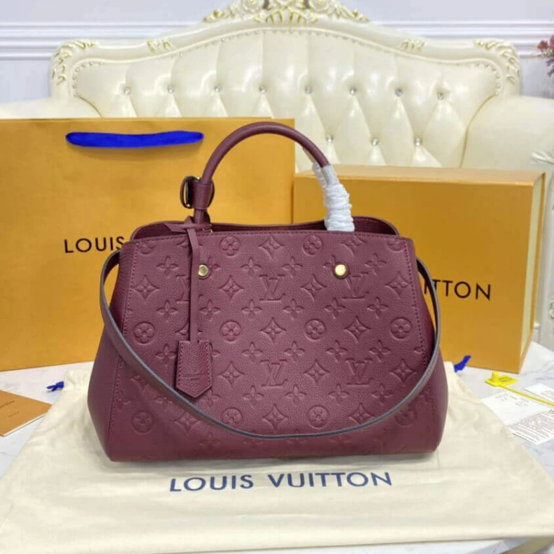 Replica bags lv Key bell Louis Vuitton Monogram Empreinte Leather Montaigne MM Burgundy