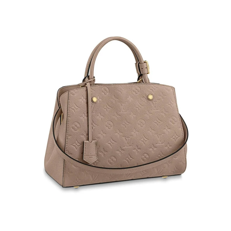 Double sm LV Monogram Empreinte Leather Montaigne MM Tourterelle Grey