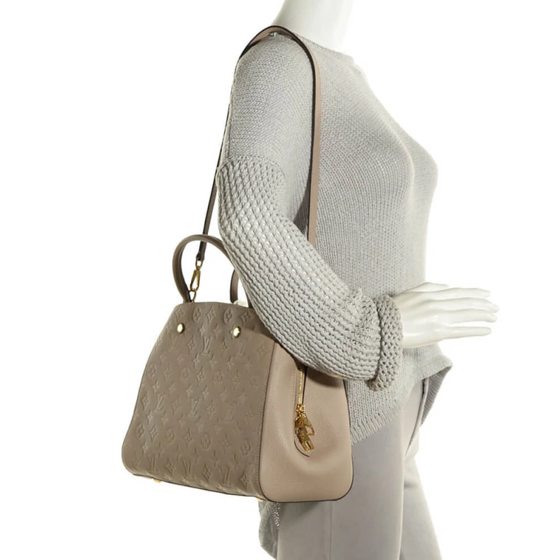 Louis vuitton locations Double sm LV Monogram Empreinte Leather Montaigne MM Tourterelle Grey