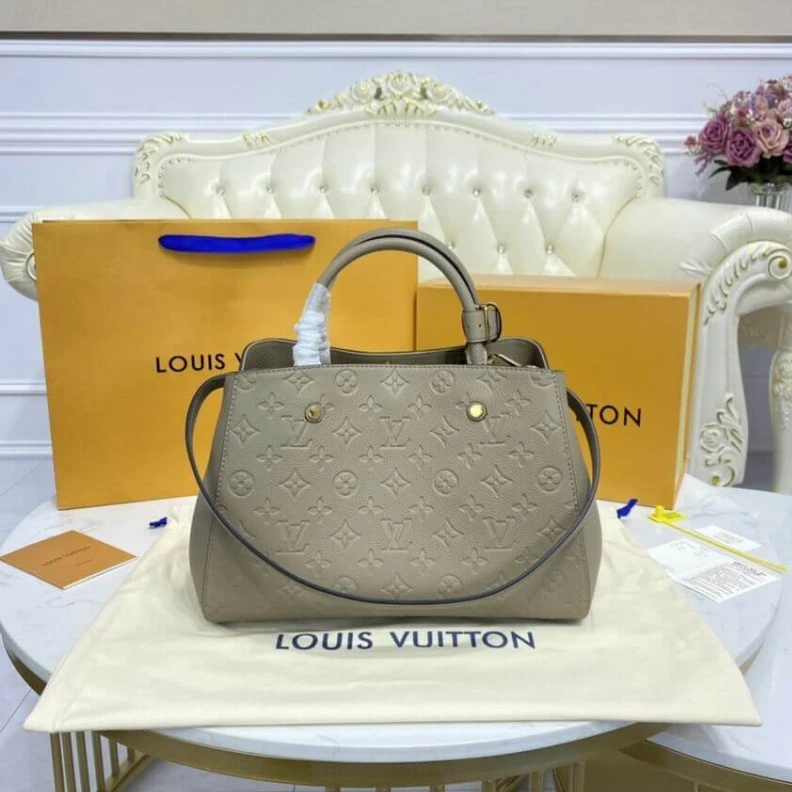 Louis vuitton locations Double sm LV Monogram Empreinte Leather Montaigne MM Tourterelle Grey