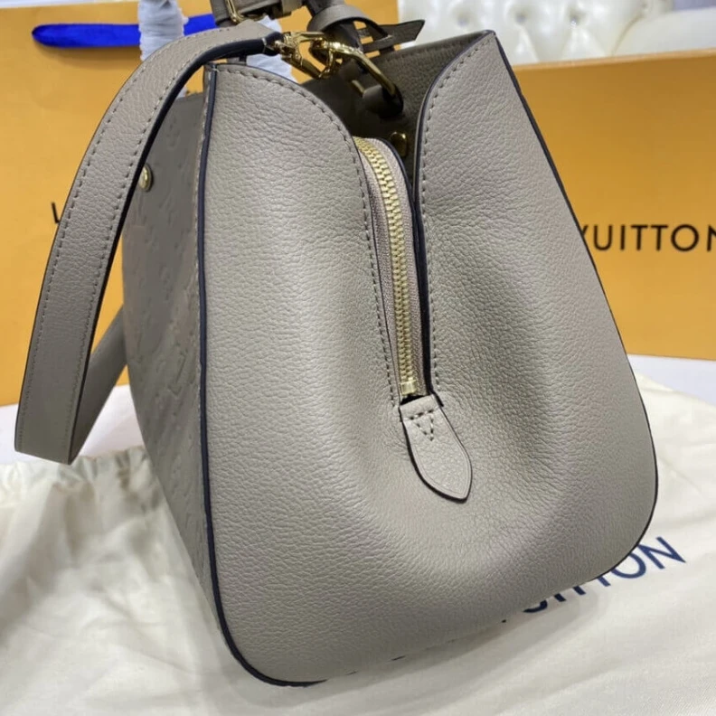 Louis vuitton locations Double sm LV Monogram Empreinte Leather Montaigne MM Tourterelle Grey