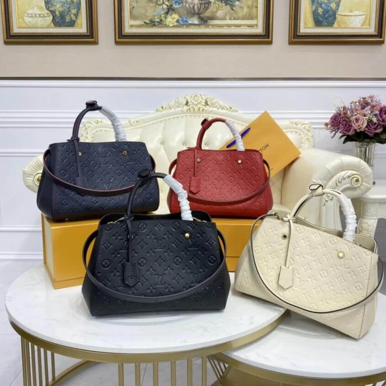 Louis vuitton locations Double sm LV Monogram Empreinte Leather Montaigne MM Tourterelle Grey