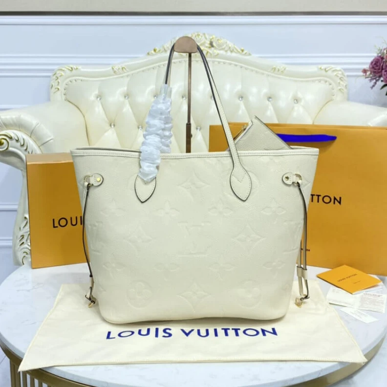 Mythick ru Embossed Louis Vuitton Monogram Empreinte Leather Neverfull MM Cream