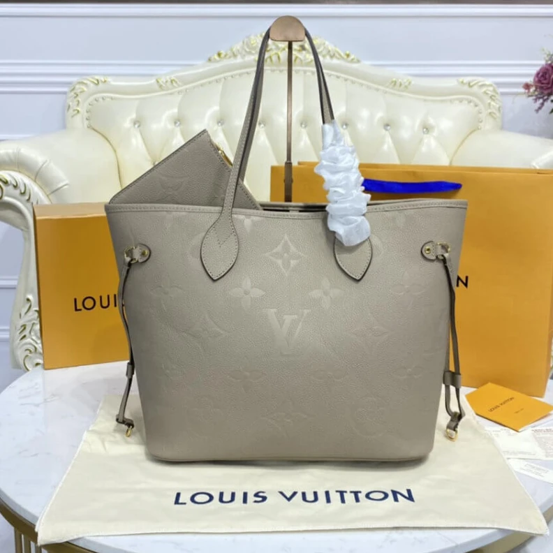 Mythick.ru The essent Louis Vuitton Monogram Empreinte Leather Neverfull MM Tourterelle Gray
