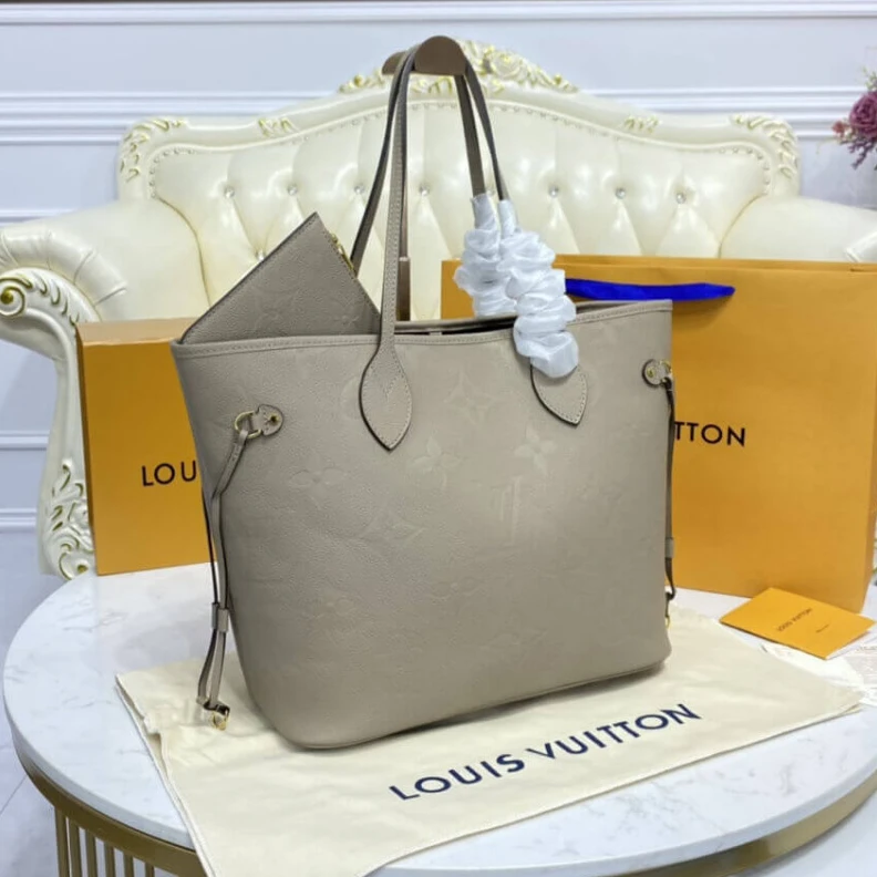 Mythick.ru The essent Louis Vuitton Monogram Empreinte Leather Neverfull MM Tourterelle Gray