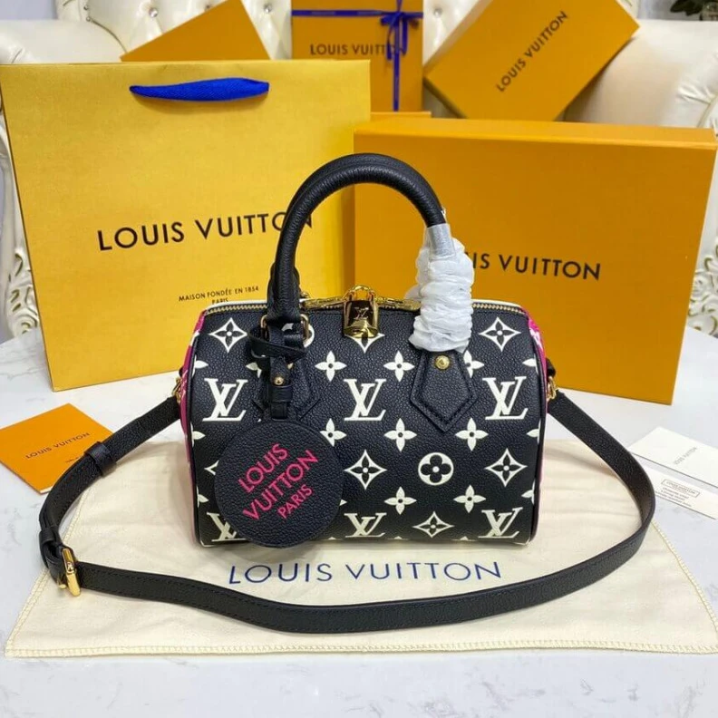 Mythick Handle:Do Louis Vuitton Monogram Empreinte Leather Speedy Bandouliere 20 Black
