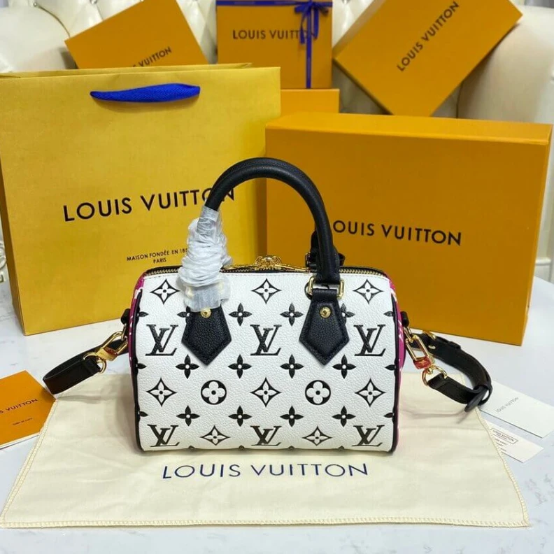 Mythick Handle:Do Louis Vuitton Monogram Empreinte Leather Speedy Bandouliere 20 Black