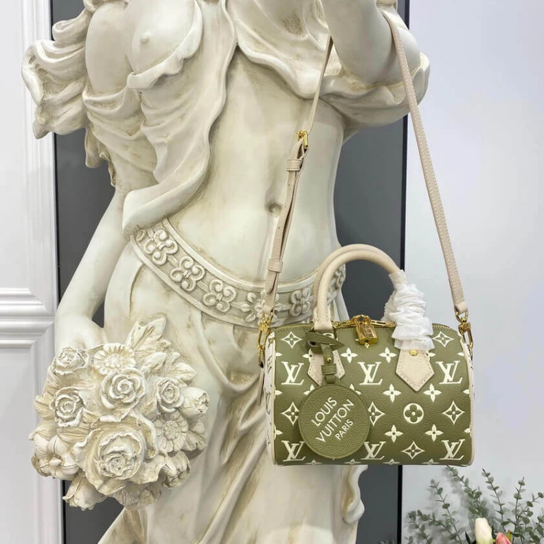 Replica bags lv Doublezip Louis Vuitton Monogram Empreinte Leather Speedy Bandouliere 20 Khaki