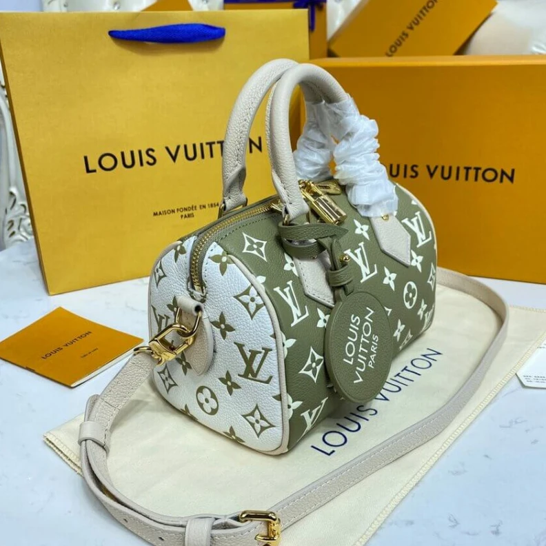 Replica bags lv Doublezip Louis Vuitton Monogram Empreinte Leather Speedy Bandouliere 20 Khaki