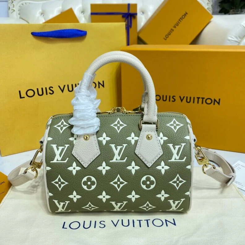 Replica bags lv Doublezip Louis Vuitton Monogram Empreinte Leather Speedy Bandouliere 20 Khaki