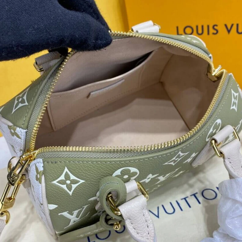 Replica bags lv Doublezip Louis Vuitton Monogram Empreinte Leather Speedy Bandouliere 20 Khaki