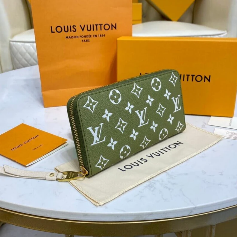 Lv belts replica 12 card s Louis Vuitton Monogram Empreinte Leather Zippy Wallet Khaki