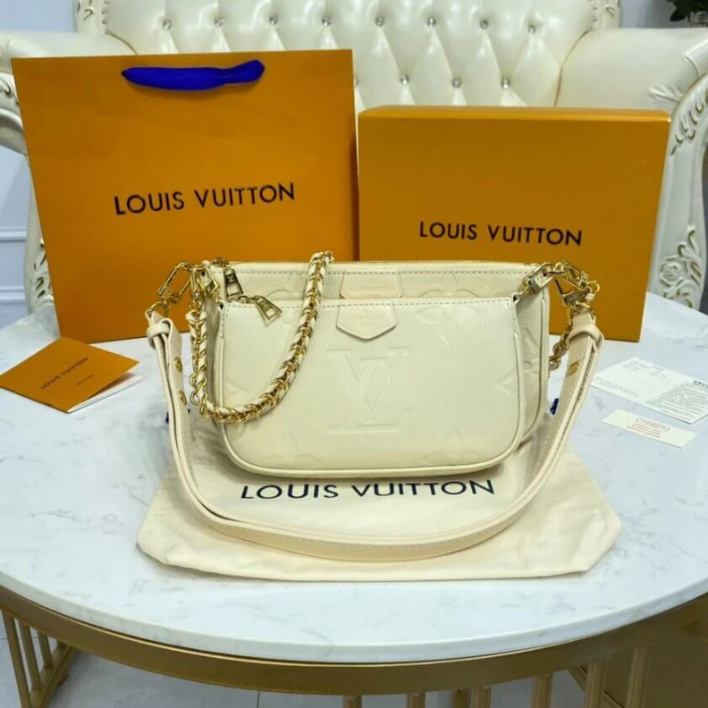 Replica bag Chain dro Louis Vuitton Monogram Empreinte Multi Pochette Accessoires Cream